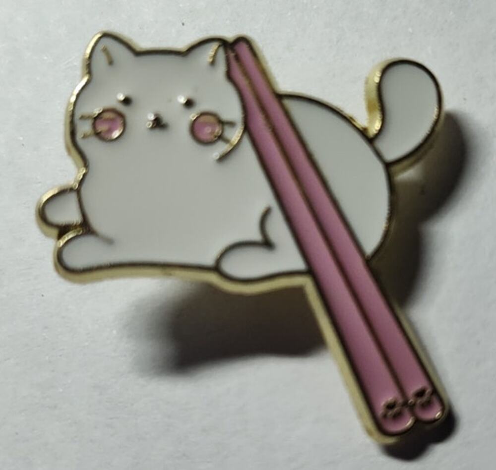 Cute Cat & Chopsticks  Pin Kitty Lapel Hat Brooch